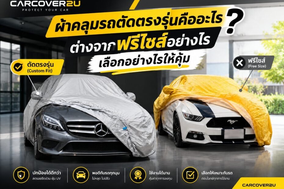ผ้าคลุมรถตัดตรงรุ่นแนบพอดีตัวรถ เทียบกับผ้าคลุมรถฟรีไซส์ที่หลวมและพอง